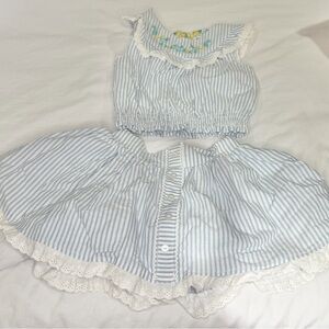 Tommy Bahama Blue and White Striped Two Piece Skirt & Top